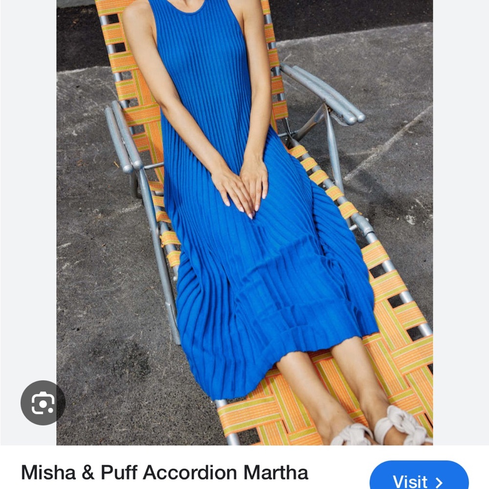 Misha and Puff Blue Cousteau dress - accordion dress u-neck line